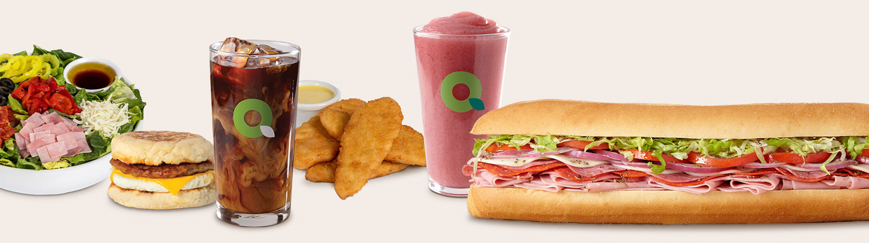 QC Specialty Italian Sub, Smoothie, Fountain Drink, Made to Order Salad and Breakfast Sandwich